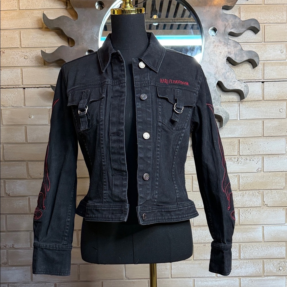 Harley-Davidson Women's Black Jacket with Red Embroidered Accents - medium